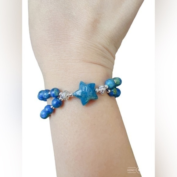COPY - Natural Lapis lazuli & Blue Apatite Carved star Bracelet - Picture 3 of 10